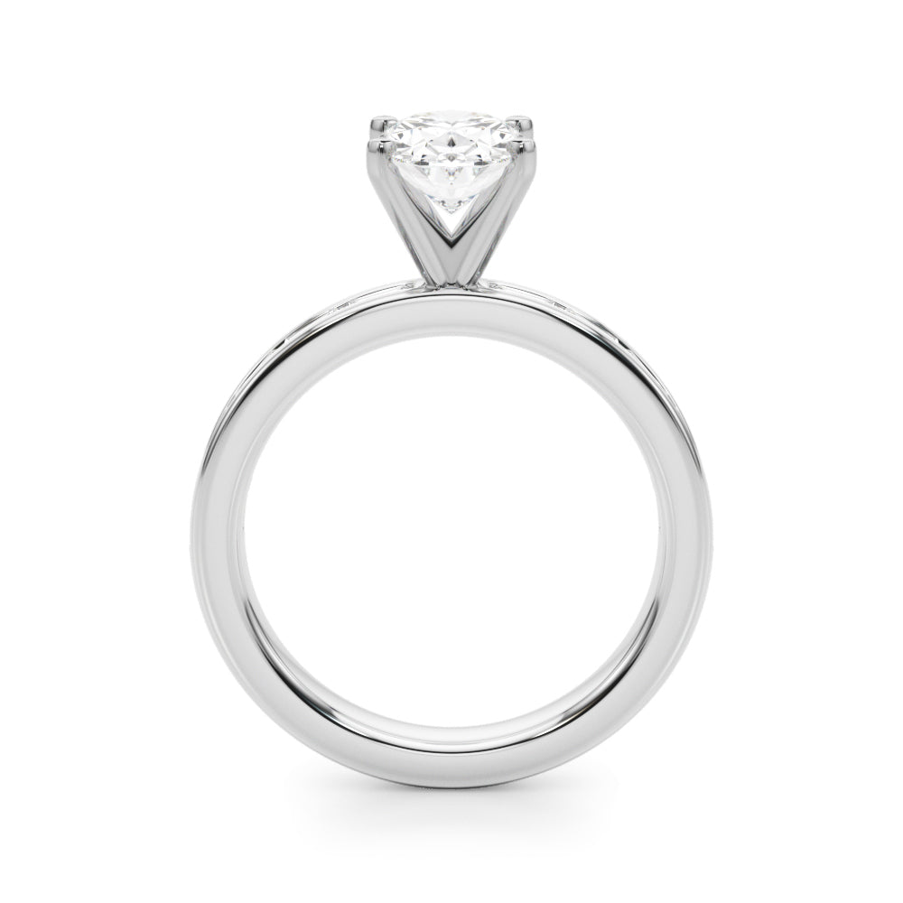 Crowned Straight Baguette Channel Set Round Diamond Engagement Ring in 10K/14K gold and platinum with certified lab-grown or natural diamonds