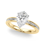 Crowned Straight Baguette Channel Set Round Diamond Engagement Ring in 10K/14K gold and platinum with certified lab-grown or natural diamonds