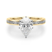 Crowned Straight Baguette Channel Set Round Diamond Engagement Ring in 10K/14K gold and platinum with certified lab-grown or natural diamonds