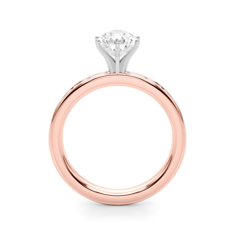 Crowned Straight Baguette Channel Set Round Diamond Engagement Ring in 10K/14K gold and platinum with certified lab-grown or natural diamonds