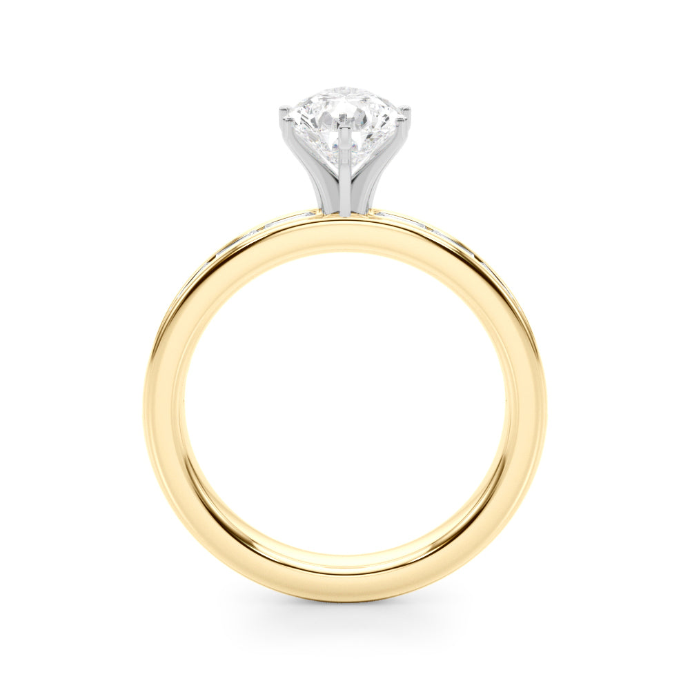 Crowned Straight Baguette Channel Set Round Diamond Engagement Ring in 10K/14K gold and platinum with certified lab-grown or natural diamonds