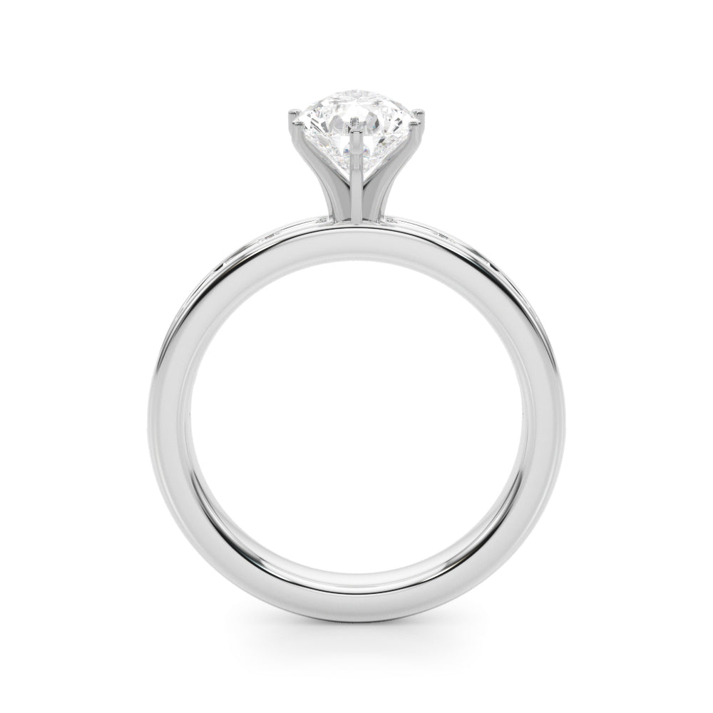 Crowned Straight Baguette Channel Set Round Diamond Engagement Ring in 10K/14K gold and platinum with certified lab-grown or natural diamonds