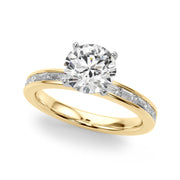 Crowned Straight Baguette Channel Set Round Diamond Engagement Ring in 10K/14K gold and platinum with certified lab-grown or natural diamonds