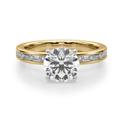 Crowned Straight Baguette Channel Set Round Diamond Engagement Ring in 10K/14K gold and platinum with certified lab-grown or natural diamonds