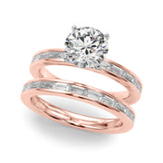 Crowned Straight Baguette Channel Set Round Diamond Engagement Ring in 10K/14K gold and platinum with certified lab-grown or natural diamonds