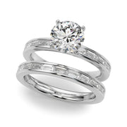 Crowned Straight Baguette Channel Set Round Diamond Engagement Ring in 10K/14K gold and platinum with certified lab-grown or natural diamonds