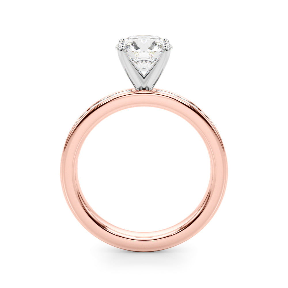 Crowned Straight Baguette Channel Set Round Diamond Engagement Ring in 10K/14K gold and platinum with certified lab-grown or natural diamonds