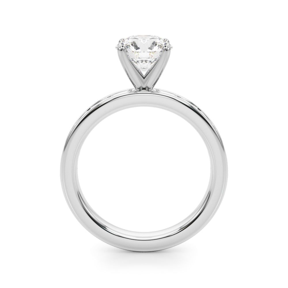 Crowned Straight Baguette Channel Set Round Diamond Engagement Ring in 10K/14K gold and platinum with certified lab-grown or natural diamonds