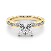 Crowned Straight Baguette Channel Set Round Diamond Engagement Ring in 10K/14K gold and platinum with certified lab-grown or natural diamonds