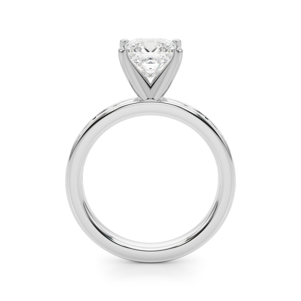 Crowned Straight Baguette Channel Set Round Diamond Engagement Ring in 10K/14K gold and platinum with certified lab-grown or natural diamonds