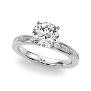 Crowned Straight Baguette Channel Set Round Diamond Engagement Ring in 10K/14K gold and platinum with certified lab-grown or natural diamonds
