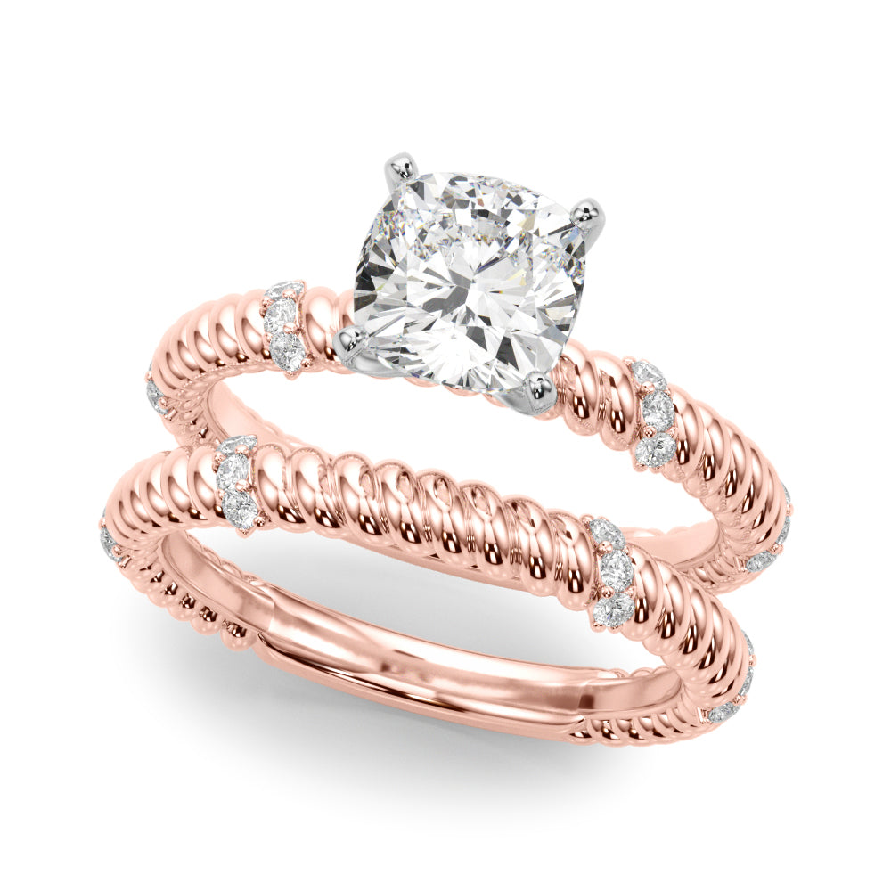 Heirloom Cable Dia Engagement Ring Round Diamond Engagement Ring in 10K/14K gold and platinum with certified lab-grown or natural diamonds