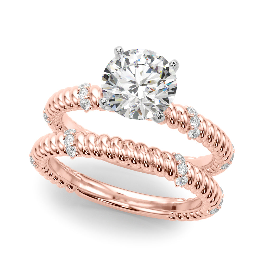 Heirloom Cable Dia Engagement Ring Round Diamond Engagement Ring in 10K/14K gold and platinum with certified lab-grown or natural diamonds