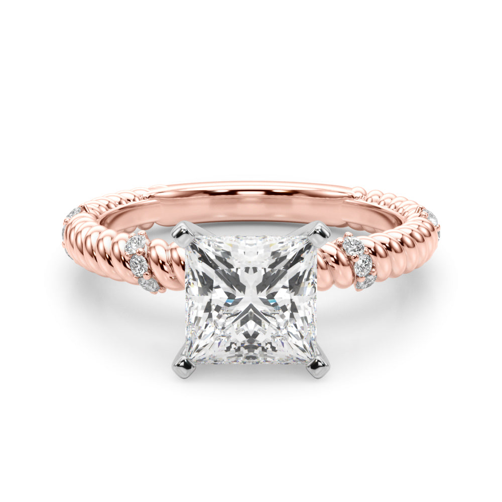 Heirloom Cable Dia Engagement Ring Round Diamond Engagement Ring in 10K/14K gold and platinum with certified lab-grown or natural diamonds