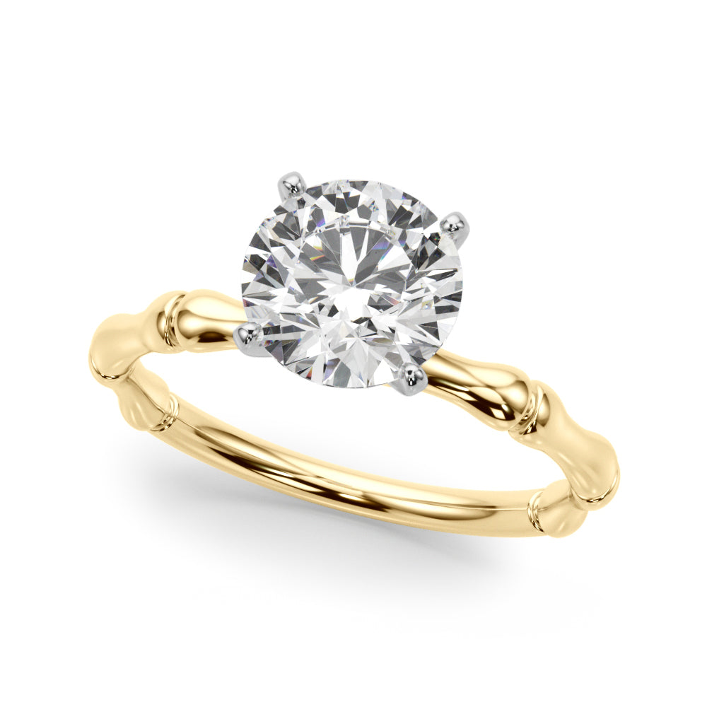 Refined Bamboo Engagement Ring Round Diamond Engagement Ring in 10K/14K gold and platinum with certified lab-grown or natural diamonds