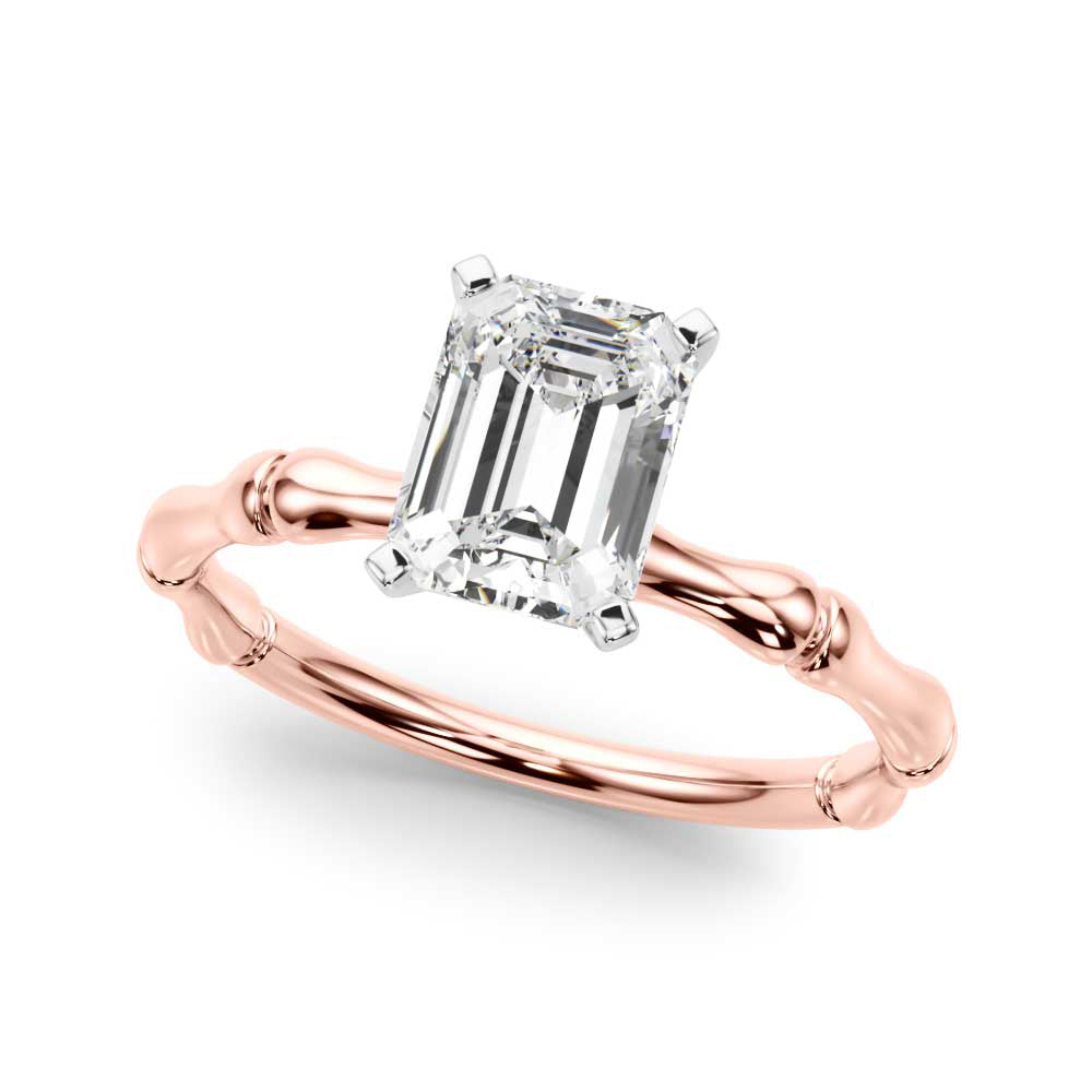 Refined Bamboo Engagement Ring Round Diamond Engagement Ring in 10K/14K gold and platinum with certified lab-grown or natural diamonds