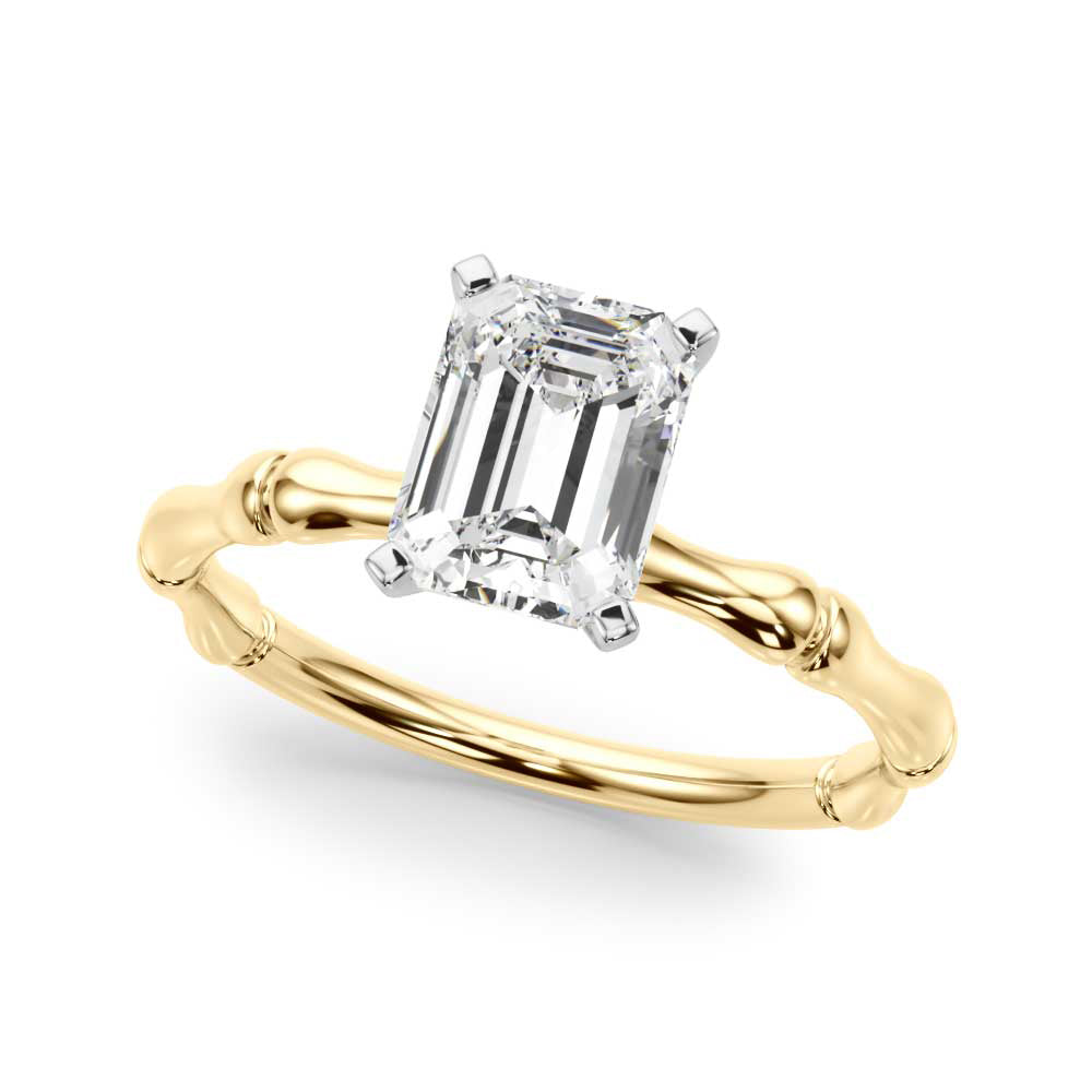 Refined Bamboo Engagement Ring Round Diamond Engagement Ring in 10K/14K gold and platinum with certified lab-grown or natural diamonds