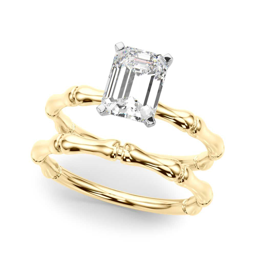 Refined Bamboo Engagement Ring Round Diamond Engagement Ring in 10K/14K gold and platinum with certified lab-grown or natural diamonds