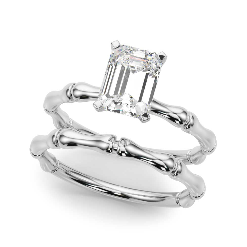 Refined Bamboo Engagement Ring Round Diamond Engagement Ring in 10K/14K gold and platinum with certified lab-grown or natural diamonds
