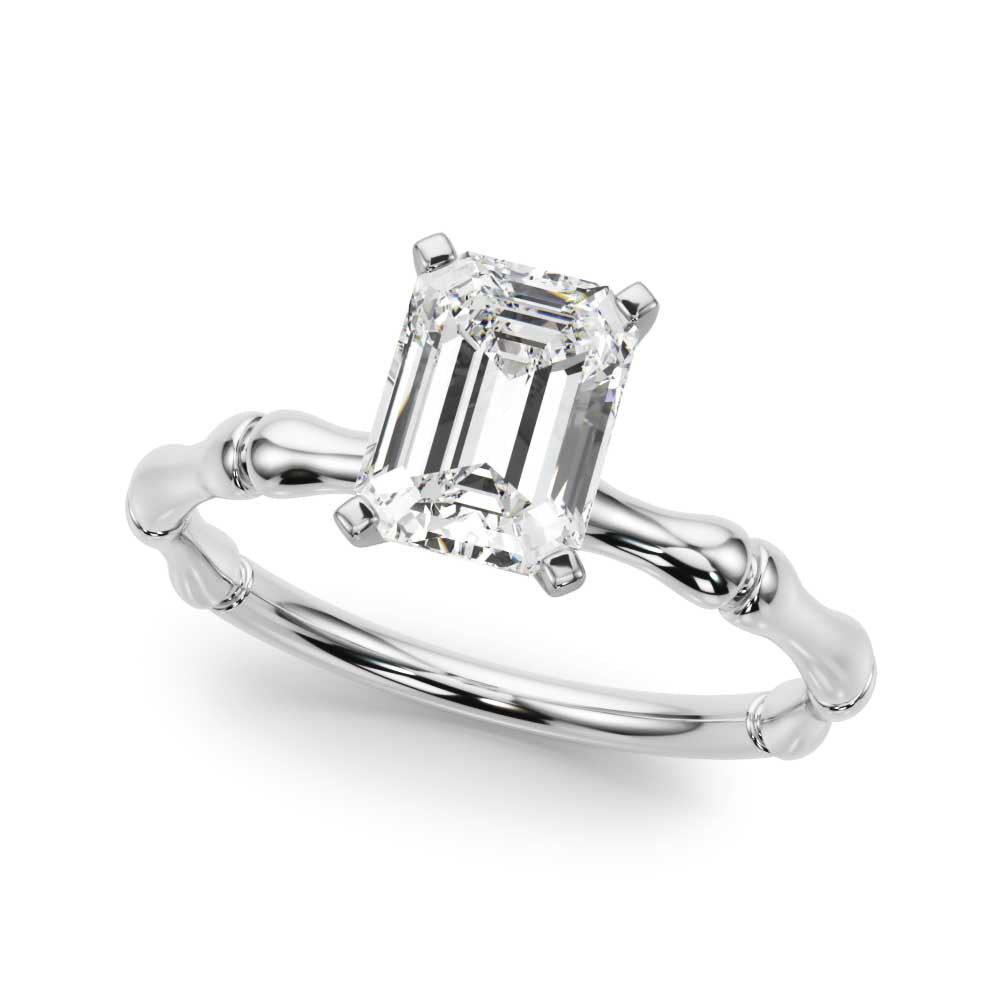 Refined Bamboo Engagement Ring Round Diamond Engagement Ring in 10K/14K gold and platinum with certified lab-grown or natural diamonds