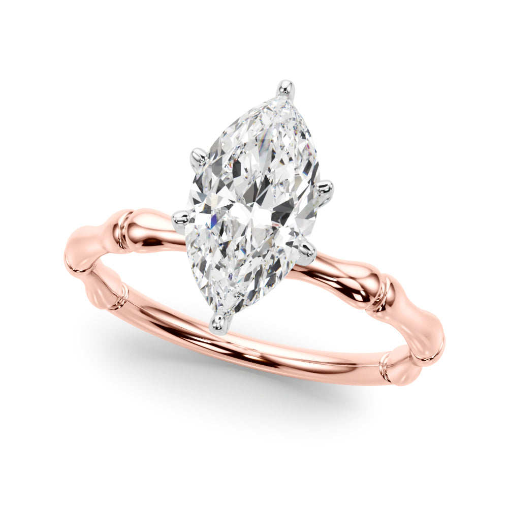 Refined Bamboo Engagement Ring Round Diamond Engagement Ring in 10K/14K gold and platinum with certified lab-grown or natural diamonds