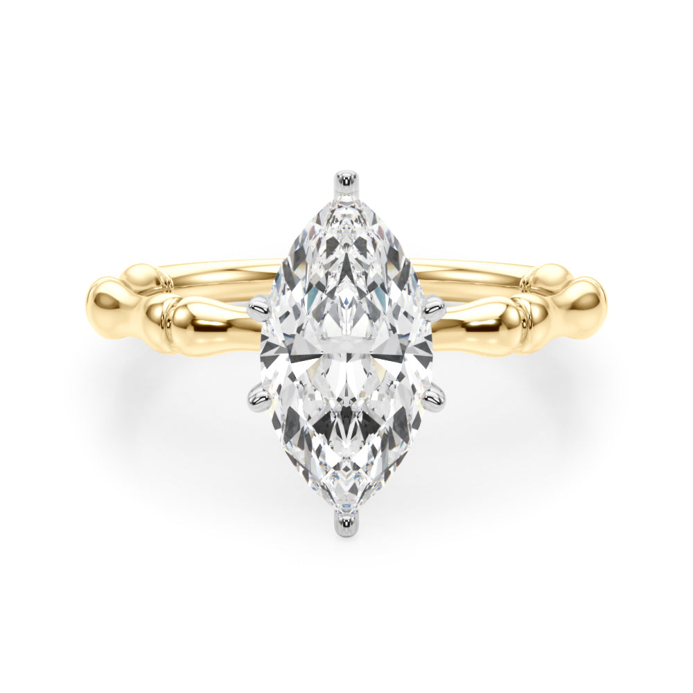 Refined Bamboo Engagement Ring Round Diamond Engagement Ring in 10K/14K gold and platinum with certified lab-grown or natural diamonds