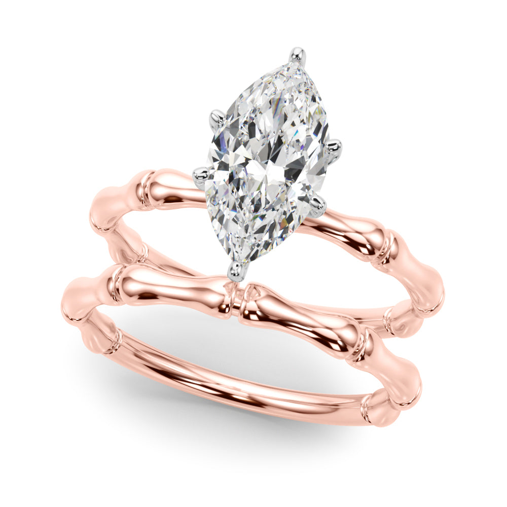 Refined Bamboo Engagement Ring Round Diamond Engagement Ring in 10K/14K gold and platinum with certified lab-grown or natural diamonds
