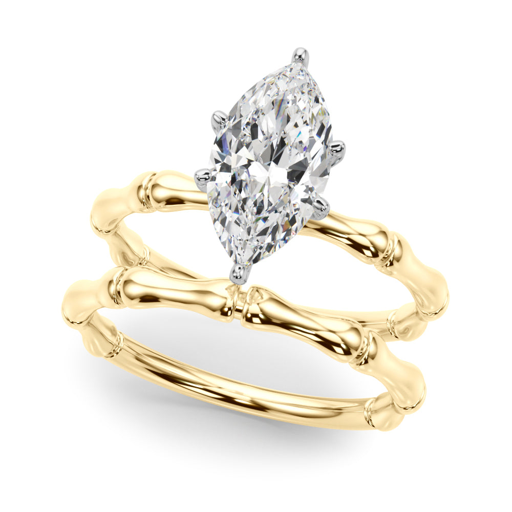 Refined Bamboo Engagement Ring Round Diamond Engagement Ring in 10K/14K gold and platinum with certified lab-grown or natural diamonds