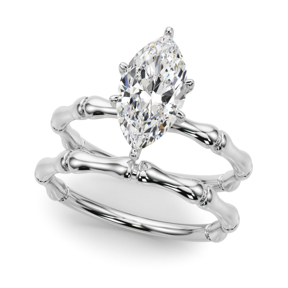 Refined Bamboo Engagement Ring Round Diamond Engagement Ring in 10K/14K gold and platinum with certified lab-grown or natural diamonds
