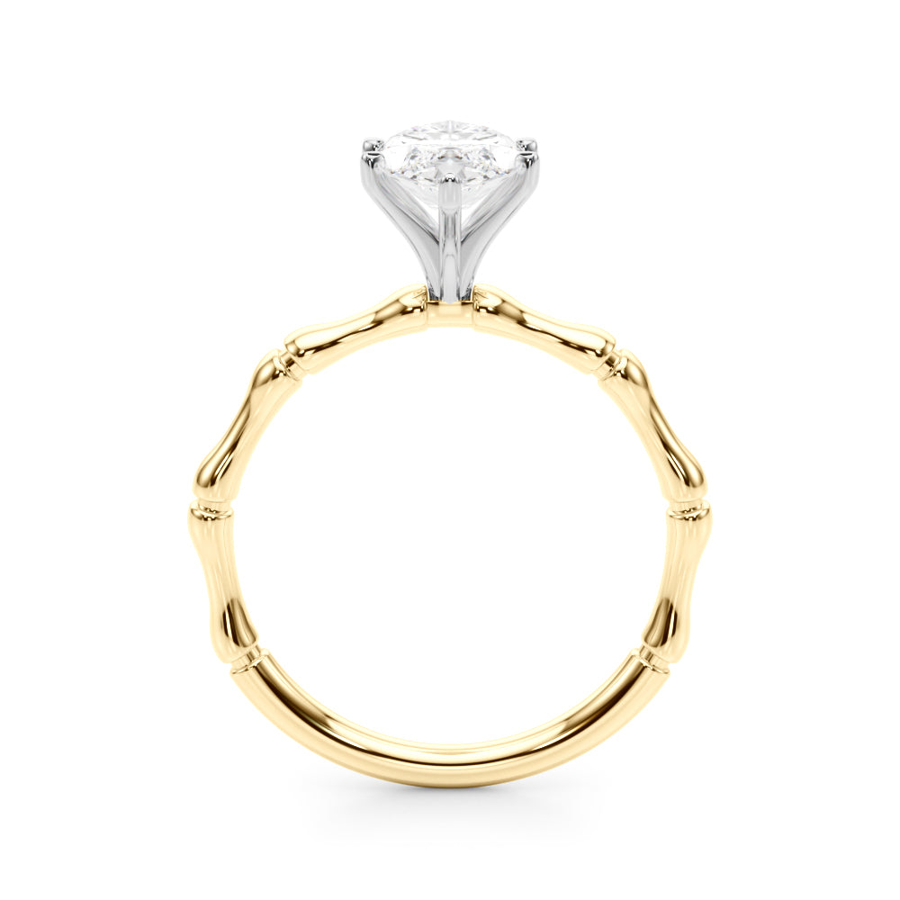 Refined Bamboo Engagement Ring Round Diamond Engagement Ring in 10K/14K gold and platinum with certified lab-grown or natural diamonds