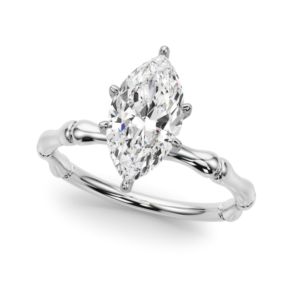Refined Bamboo Engagement Ring Round Diamond Engagement Ring in 10K/14K gold and platinum with certified lab-grown or natural diamonds