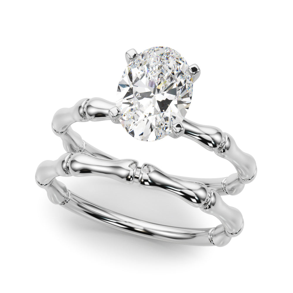 Refined Bamboo Engagement Ring Round Diamond Engagement Ring in 10K/14K gold and platinum with certified lab-grown or natural diamonds