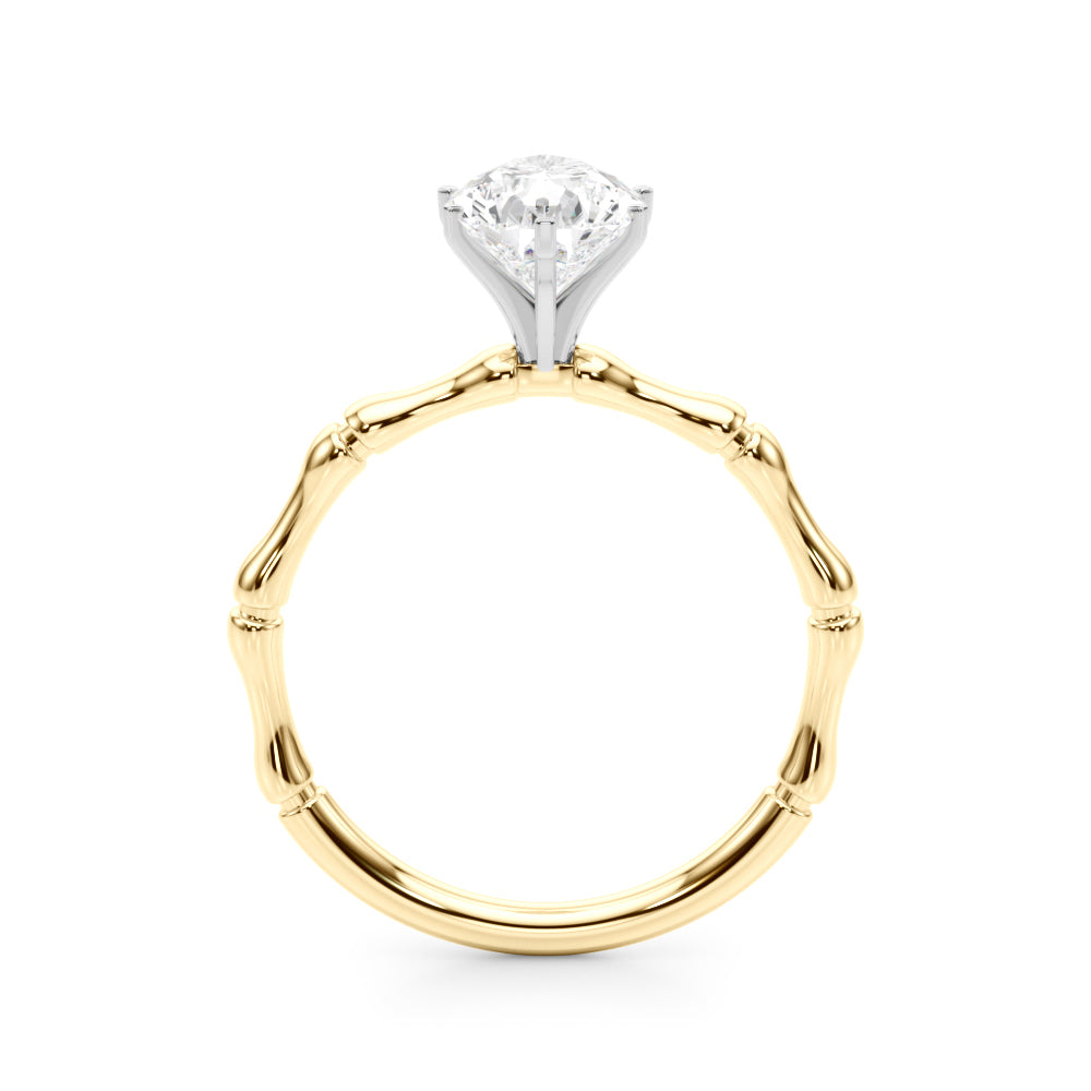 Refined Bamboo Engagement Ring Round Diamond Engagement Ring in 10K/14K gold and platinum with certified lab-grown or natural diamonds
