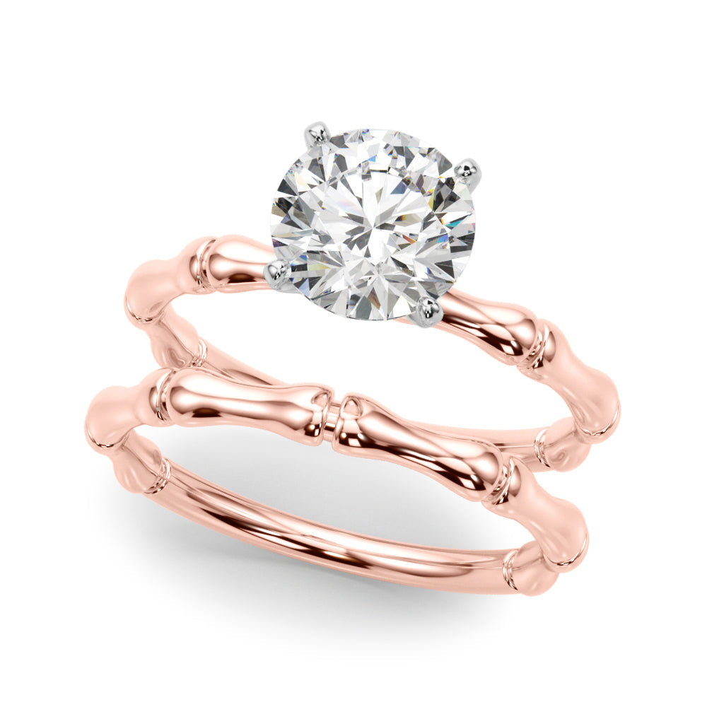 Refined Bamboo Engagement Ring Round Diamond Engagement Ring in 10K/14K gold and platinum with certified lab-grown or natural diamonds
