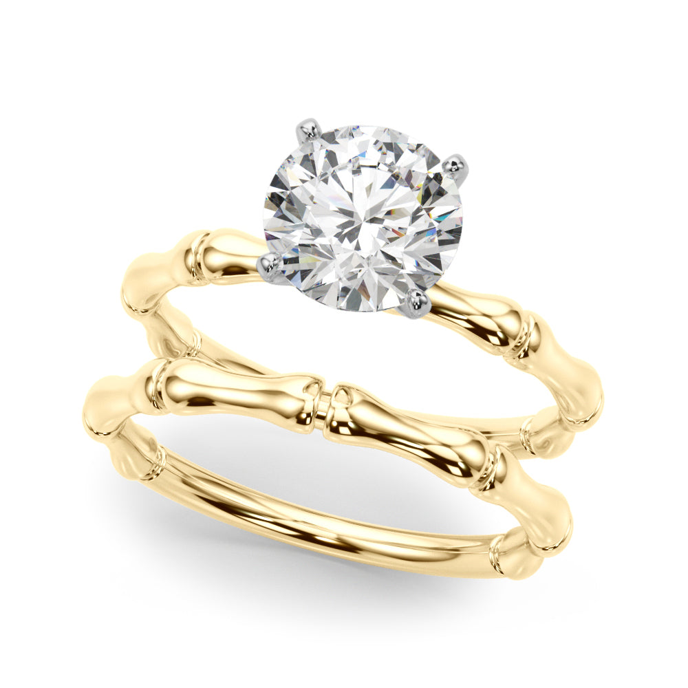 Refined Bamboo Engagement Ring Round Diamond Engagement Ring in 10K/14K gold and platinum with certified lab-grown or natural diamonds