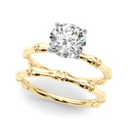 Refined Bamboo Engagement Ring Round Diamond Engagement Ring in 10K/14K gold and platinum with certified lab-grown or natural diamonds