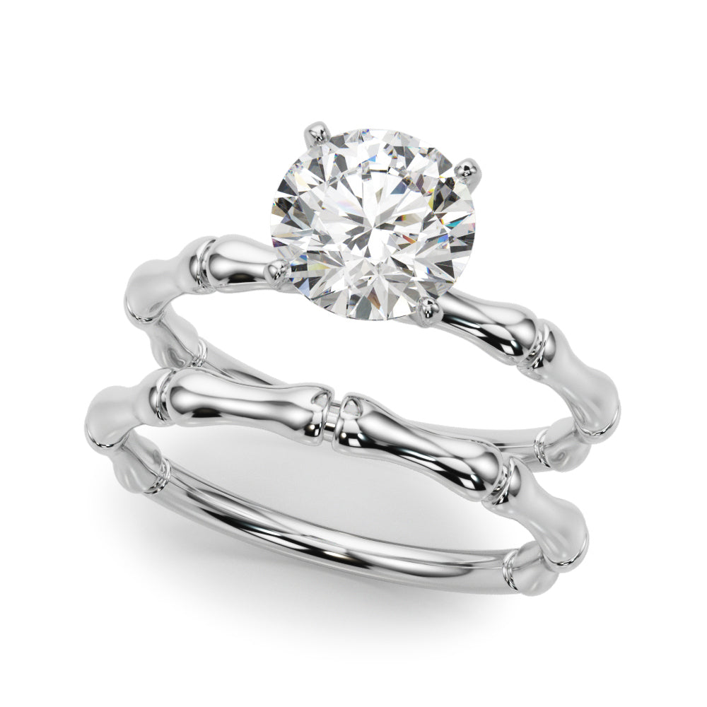 Refined Bamboo Engagement Ring Round Diamond Engagement Ring in 10K/14K gold and platinum with certified lab-grown or natural diamonds
