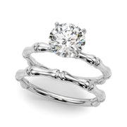Refined Bamboo Engagement Ring Round Diamond Engagement Ring in 10K/14K gold and platinum with certified lab-grown or natural diamonds