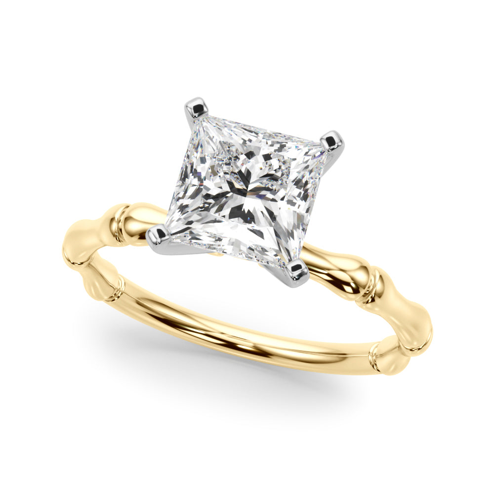 Refined Bamboo Engagement Ring Round Diamond Engagement Ring in 10K/14K gold and platinum with certified lab-grown or natural diamonds