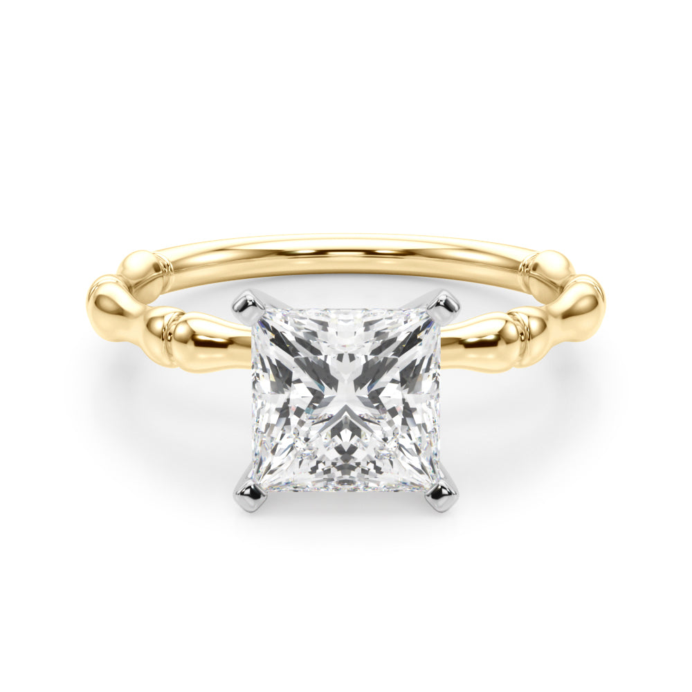 Refined Bamboo Engagement Ring Round Diamond Engagement Ring in 10K/14K gold and platinum with certified lab-grown or natural diamonds