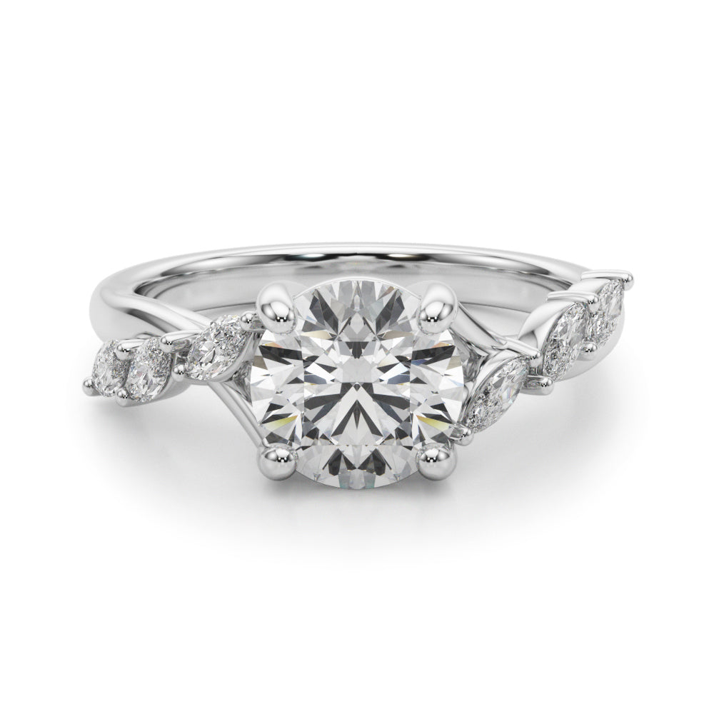 Iconic Sidestone Round Diamond Engagement Ring in 10K/14K gold and platinum with certified lab-grown or natural diamonds
