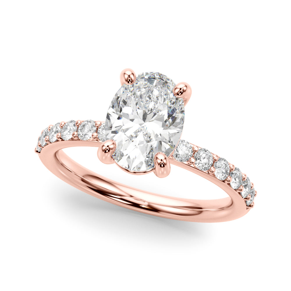 Bespoke Center Single Row Engagement Oval Diamond Engagement Ring in 10K/14K gold and platinum with certified lab-grown or natural diamonds