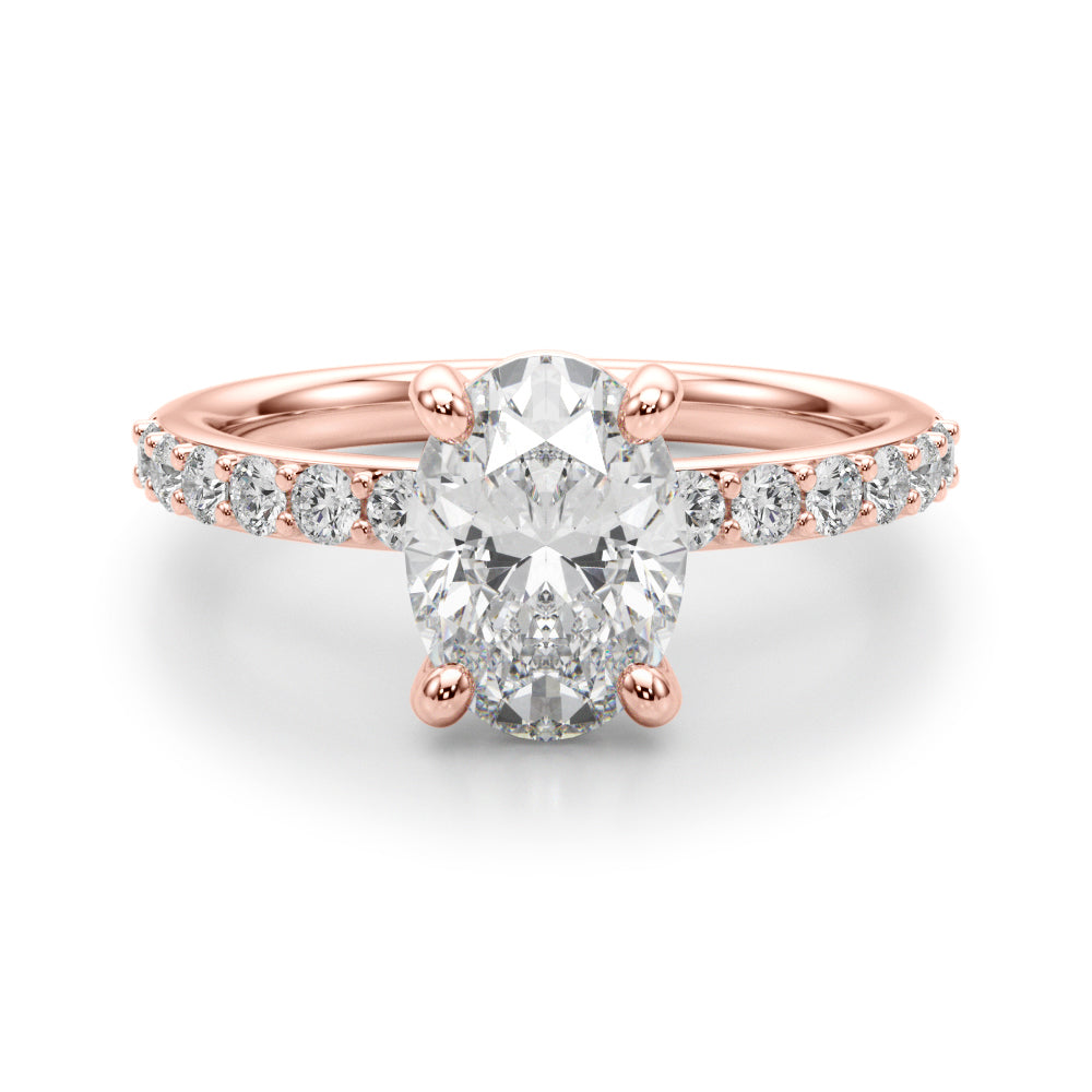 Bespoke Center Single Row Engagement Oval Diamond Engagement Ring in 10K/14K gold and platinum with certified lab-grown or natural diamonds