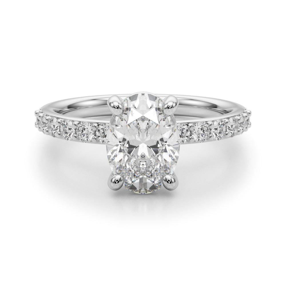 Bespoke Center Single Row Engagement Oval Diamond Engagement Ring in 10K/14K gold and platinum with certified lab-grown or natural diamonds