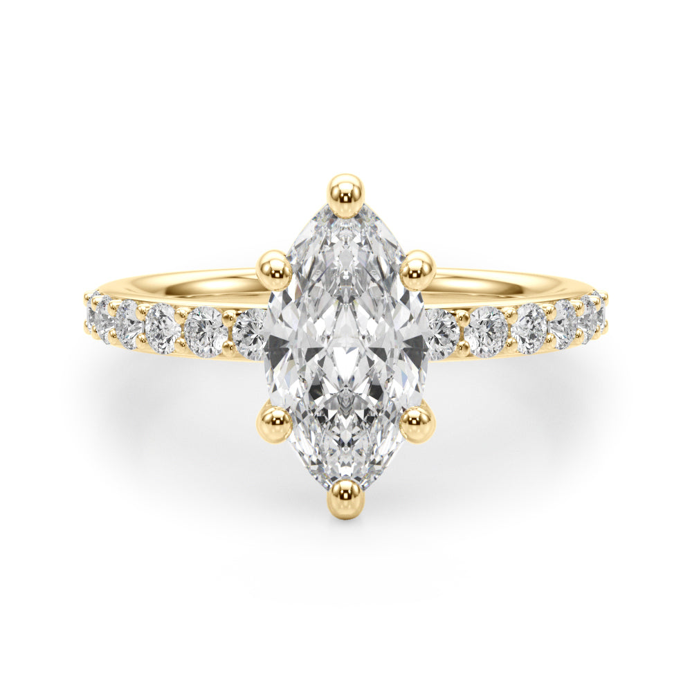 Sophisticated Mq Center Single Row Engagement Marquise Diamond Engagement Ring in 10K/14K gold and platinum with certified lab-grown or natural diamonds