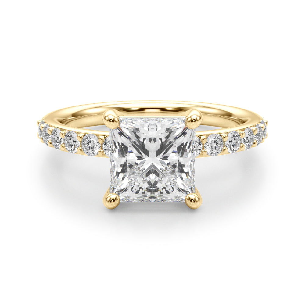 Sculpted Pc Center Single Row Engagement Princess Diamond Engagement Ring in 10K/14K gold and platinum with certified lab-grown or natural diamonds