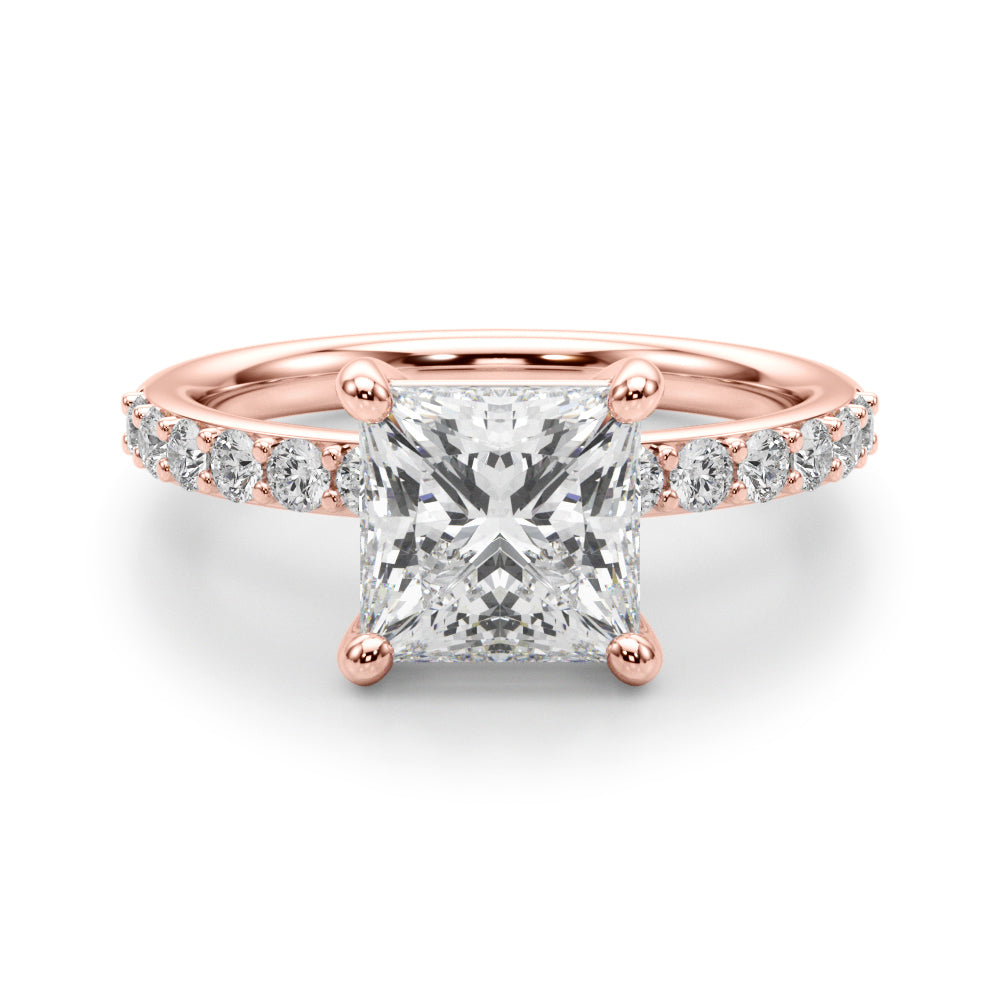 Sculpted Pc Center Single Row Engagement Princess Diamond Engagement Ring in 10K/14K gold and platinum with certified lab-grown or natural diamonds