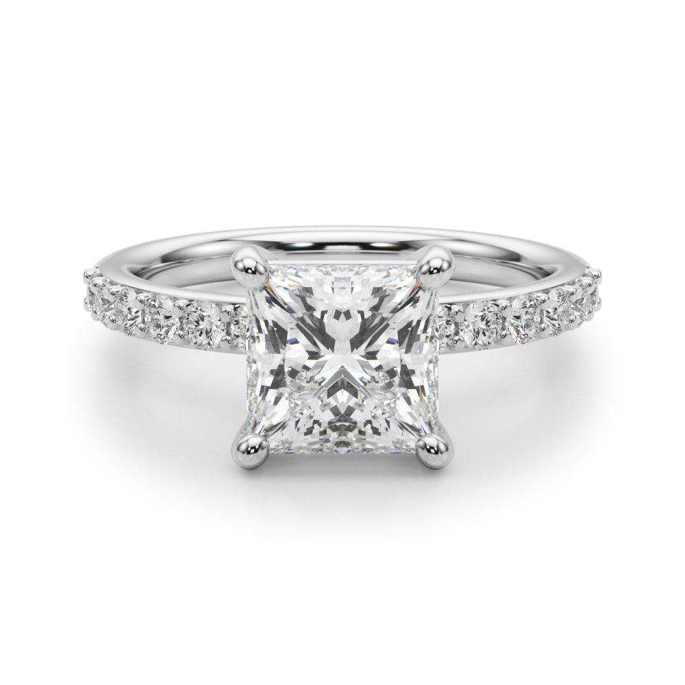 Sculpted Pc Center Single Row Engagement Princess Diamond Engagement Ring in 10K/14K gold and platinum with certified lab-grown or natural diamonds