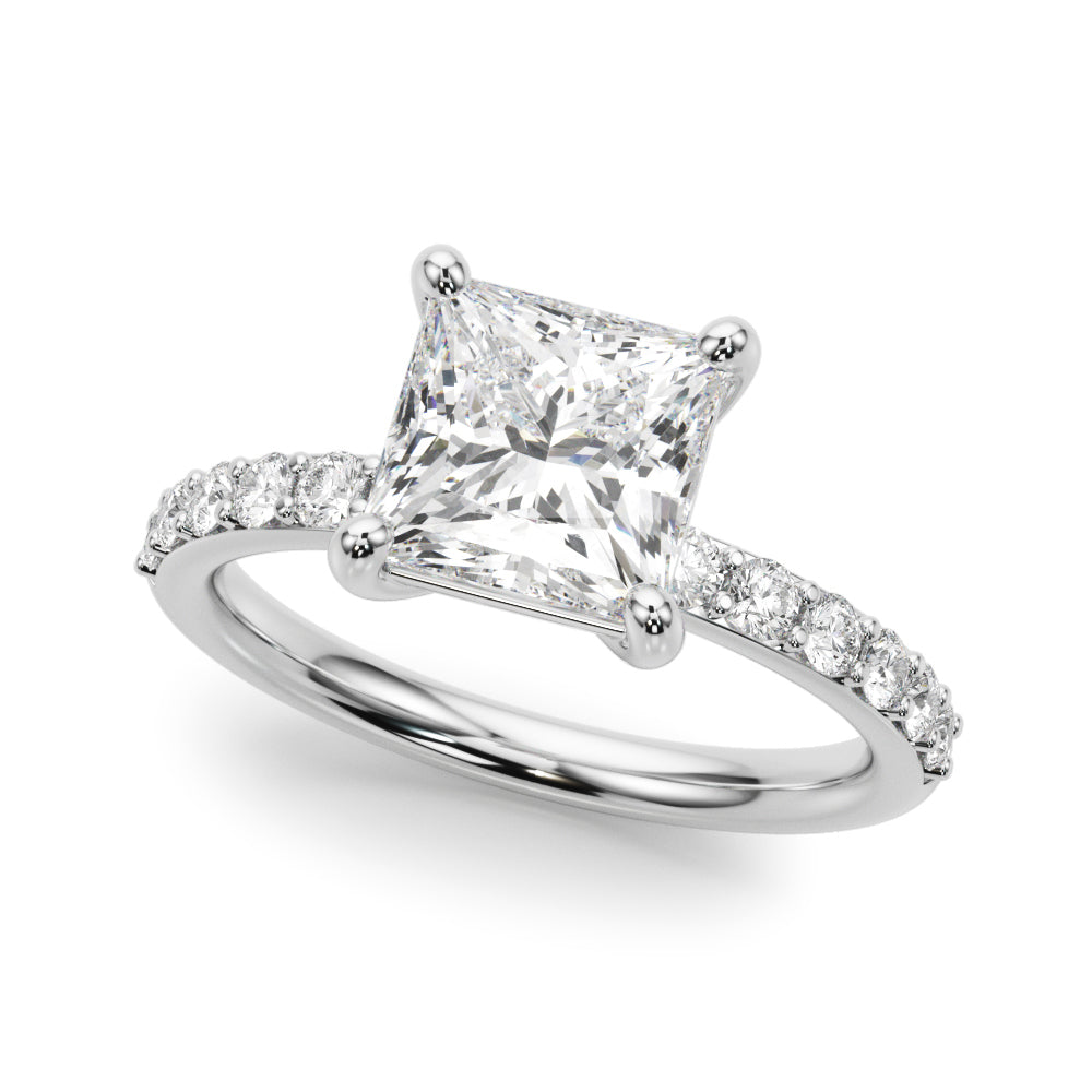 Sculpted Pc Center Single Row Engagement Princess Diamond Engagement Ring in 10K/14K gold and platinum with certified lab-grown or natural diamonds