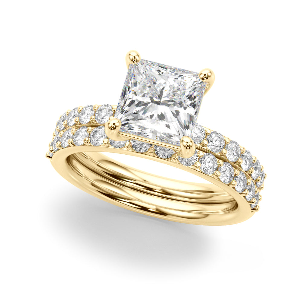 Sculpted Pc Center Single Row Engagement Princess Diamond Engagement Ring in 10K/14K gold and platinum with certified lab-grown or natural diamonds